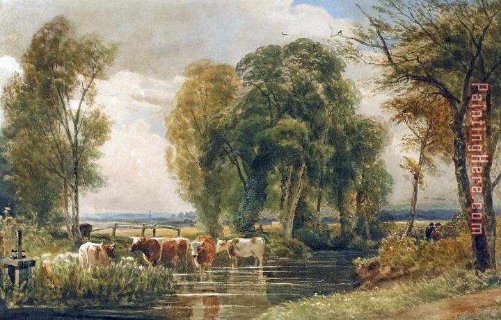 Peter de Wint Landscape Cattle In A Stream With Sluice Gate